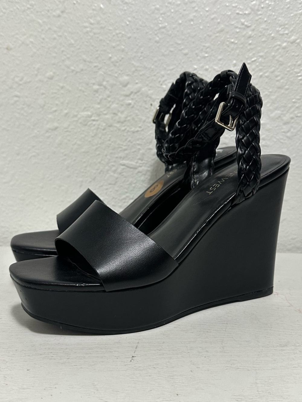 Nine West Black Wedge Sandals with Braided Ankle Strap